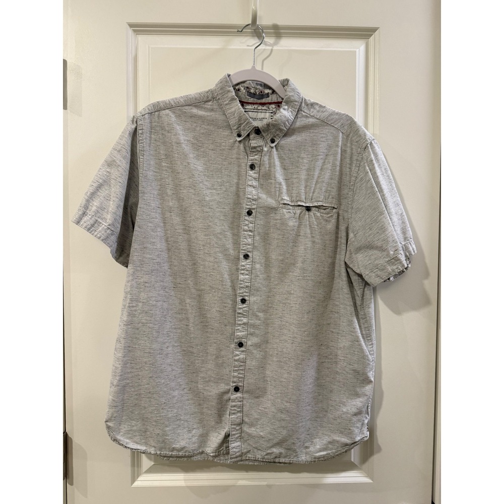 Denim & Flower Ricky Singh Mens XL Grey Heather Short Sleeve Button Down Shirt